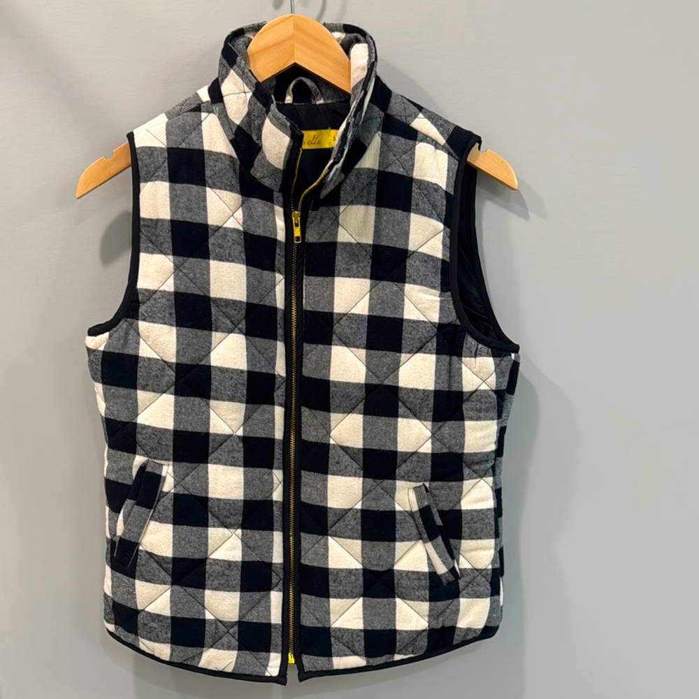 Dee Elle Plaid Vest, black & cream, medium
